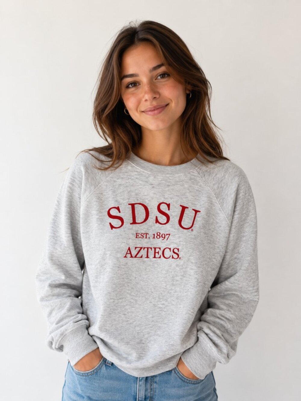 SDSU Aztecs Sweatshirt Gray Embroidered Crewneck Oversized Luxury Small
